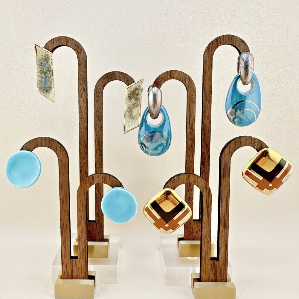 Vintage Earrings Lot Ceramic Glazed Artisan Pierced Stud Dangle 1 Signed